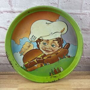 Cheinco‎ BBQ Metal Tray Surreal Weird Vintage Barbecue 14" Round